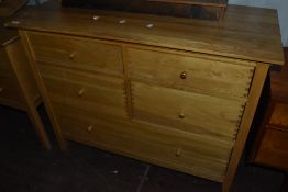 A nice quality modern golden oak three piece bedroom suite comprising triple road (dismantled for