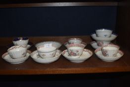 A selection of 18th Century Newhall porcelain tea bowls and saucers etc