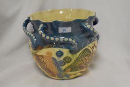 A Lauder Barnstaple, Barum Art Pottery fish bowl/jardiniere, height approx. 20.5cm with incised
