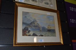 An interesting late 19th/early 20th century oil on board, depicting St Michael's Mount, with