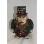 A novelty cast metal money box, Boer War interest, featuring caricatured president 'Transvaal