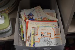 A super collection of old stock vintage birthday cards, many with envelopes.