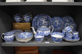 A selection of Copeland Spode 'Italian' pattern blue and white pottery dinner, tea and coffee wares