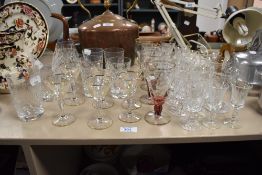 A mixed lot of glassware, to include cut and etched sherry glasses, Edinburgh crystal tumblers and