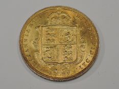 A Queen Victoria 1887 Gold Half Sovereign, Shield Back, Jubilee Head, Royal Mint, appears in very