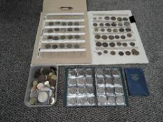 A Collection of GB 50p Coins in album and on board, approx face £57 along with box and a board of GB