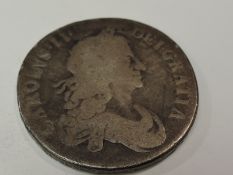 A Charles II 1664 Silver Crown, possibly XVI on edge but worn