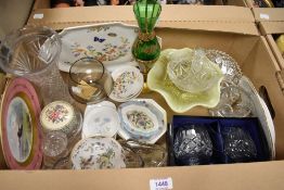 A large Aynsley octagonal 'Cottage Garden' display dish and three small pin dishes, a Royal Crown