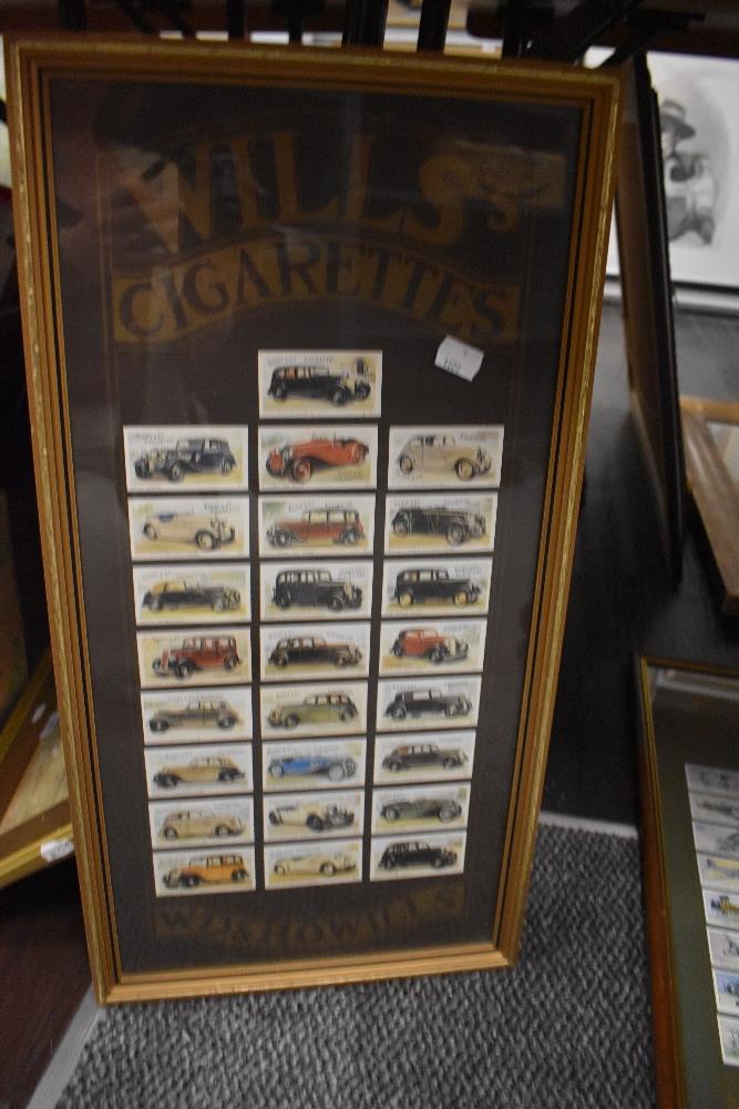 Two sets of framed HO Wills cigarette cards showing vintage cars and aeroplanes. - Image 2 of 2