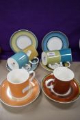 A set of six Wedgwood Susie Cooper harlequin 'Gay Stripes' coffee cans and saucers.