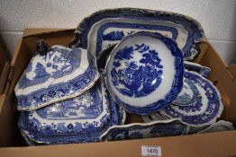 A selection of blue and white ware including plates, tureens and bowls etc.