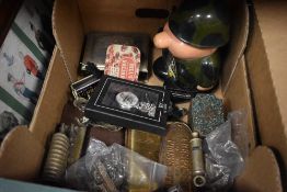 A miscellaneous assortment of items including military buttons, reproduction Bosons whistle,