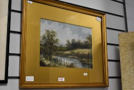 A 19th Century British School, oil on board, landscape with river to middle ground, framed and