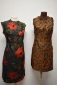 Two 1960s dresses, including silk abstract floral dress.