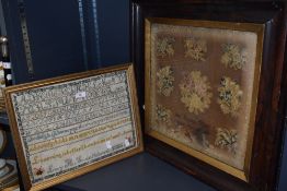 A late Victorian alphabet sampler, by Lucy H. Swindlehurst, dated 1886, framed and behind glass,