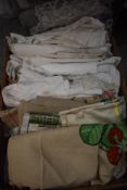 A mixed lot of vintage and antique table linen, including embroidered examples and white work