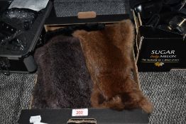 A box of ladies vintage faux fur garments, to comprise two pairs of gloves and stoles