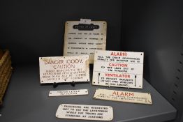 Six vintage plastic railway and other signs, to include a British Railways Luggage sign and two