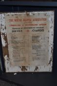 A vintage AA motor car pricing list, Cumberland & Westmorland Division, on paper and backed onto