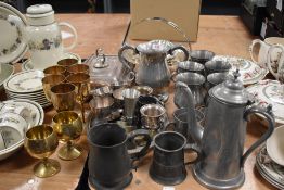 An assorted collection of silver plate and pewter ware, to include an Arcadia coffee pot, Royal