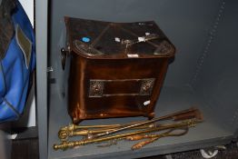 A late 19th Century copper lidded log box, in the Art Nouveau design, together with a collection