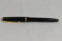 A Conway Stewart Conway 103 pressac fill fountain pen in black with broad band to the cap having