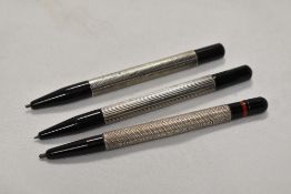 Three propelling pencils with hallmarked silver sleeve, two by L G Sloan and one by L & C Hardtmuth