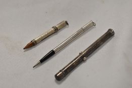 Three Hallmarked/Sterling Silver retractable, propelling pencils