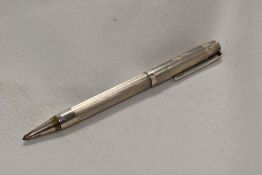 A Hallmarked Silver Yard O Led propelling pencil reeded design. Some wear and small dent