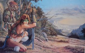 After Larry Elmore (b.1948, American), coloured print, 'Waiting For Shadamehr', framed and under