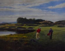 After Peter Munro (b.1954, Scottish), three coloured prints of golf interest, 'St Andrews (14th