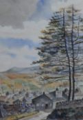 20th Century British School, watercolour, Two rural and autumnal village scenes depicting rows of