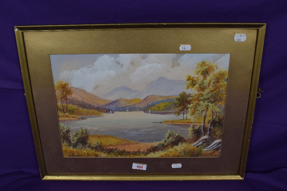 A.Harrison Barnes (20th Century, Irish), watercolour, An autumnal loch or lake scene, signed to - Image 2 of 4