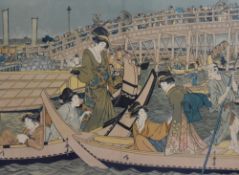 After Kitagawa Utamaro (18th Century, Japanese), a Ukiyo-e woodblock print, A Japanese boat party