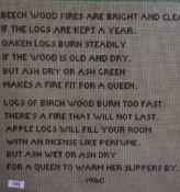20th Century, a needlework sampler, 'Beech Wood Fires Are Bright And Clear', dated 1960, displayed