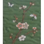 20th Century, two Chinese silk embroideries, Two panels depicting a Pagoda surrounded by floral