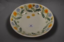 A large Emma Bridgwater sample bowl, having dandelion pattern and two Cornish sage green breakfast