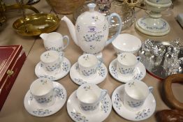 A Shelley tea service, comprising tea pot, milk jug, sugar bowl, and six teacups and saucers,