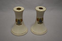 Two early 20th century Late Foley Shelley crested ware hat pin stands, of Barnoldswick interest.