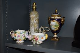 A 20th century Coalport urn having hand painted scene of Derwentwater by John Budd, two