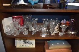 A mixed lot of cut glass, lead crystal and similar, including vases, paperweight, jug, novelty pig