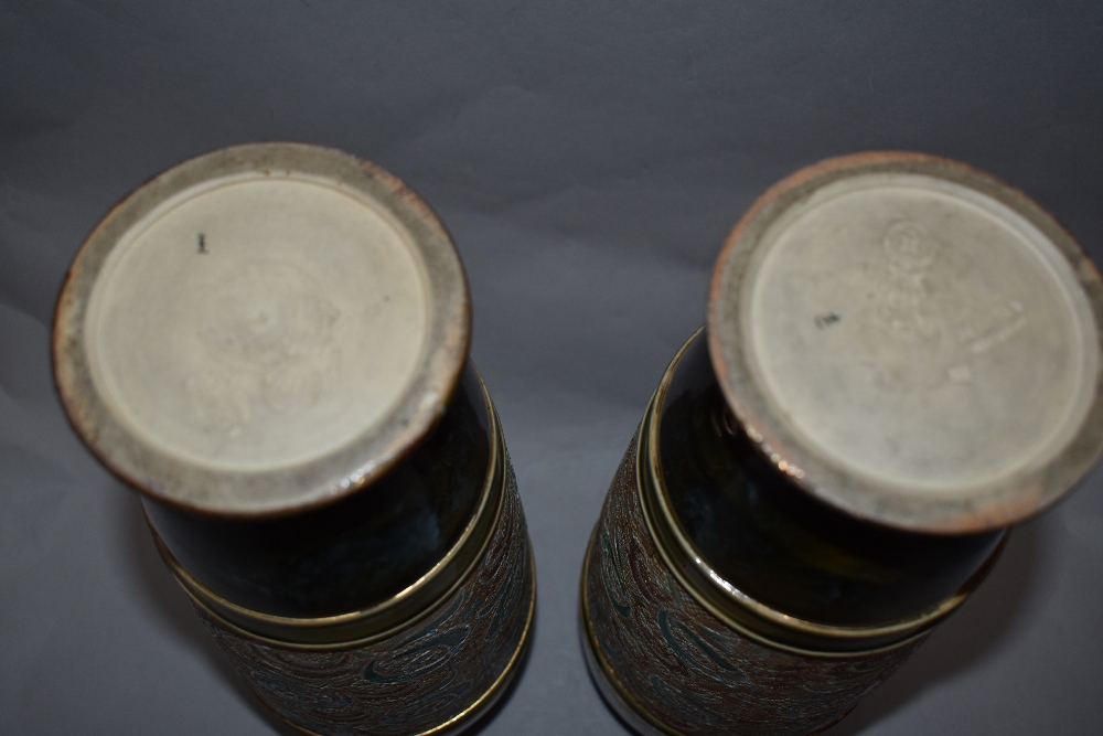A pair of Royal Doulton, Doulton & Slaters patent stoneware vases, marked to underside with number - Image 2 of 2