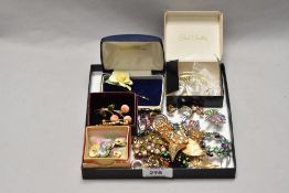 A selection of mixed costume jewellery, brooches, earrings etc