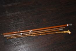 A selection of traditional styled wooden modern and vintage walking sticks and an umbrella.