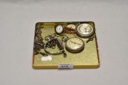 Two arabic full hunter pocket watches in silver coloured cases, an early 20th Century ladies