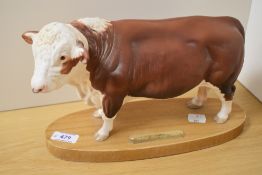 A Connoisseur Beswick Pottery palled Hereford Bull on plinth A2 574, in matte finish.