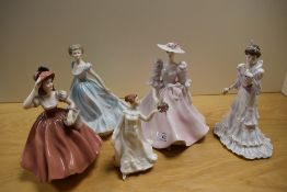 Five Royal Doulton and Coalport figurines, comprising; Wisdom, Rapture, Barbara Ann, Flora and