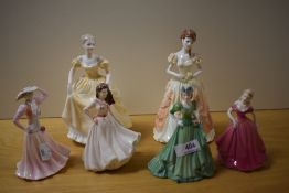 Six Coalport figurines, to incude; Emily, Karen, Celebration time, Debutantes Stella, Lesley and