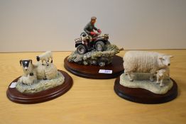 Three Border Fine Arts studies, King of the castle Jh37, Easy riders 153 and Texel ewe and lamb