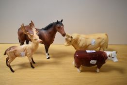 A collection of Beswick Pottery studies, comprising; Quarter horse, Stag and two bulls.